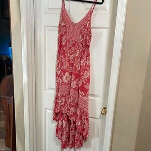 Nostalgia coral & ivory tropical floral print high-lo dress, XL